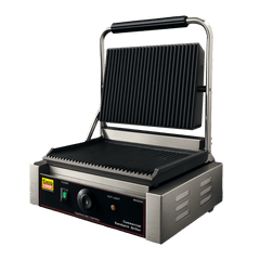 Commercial Sandwich Griller MH2200 – 2200W Heavy-Duty Electric Grill for Restaurants & Cafeterias | Full Grooved Plate | 0-300°C Temp Control | Oil Tray | Waterproof Switch | Steel Body