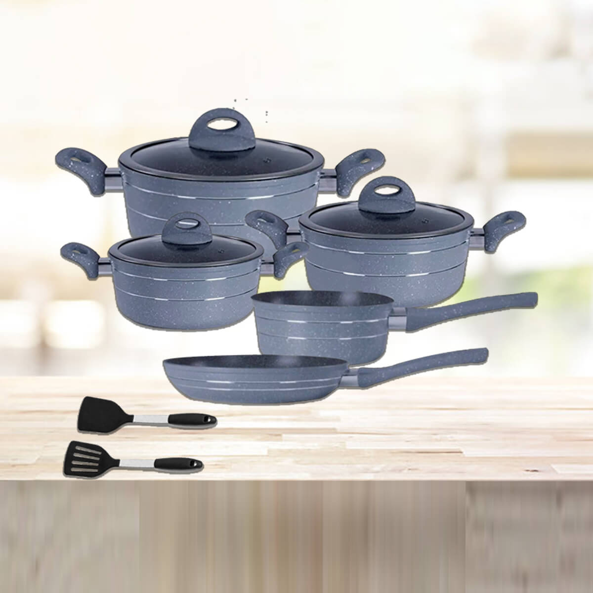 Cookware Set 10 Pcs Granite Coated Complete Set - Grey Colour