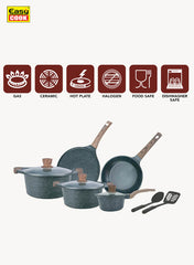 11 pcs marble coated cookware set black suitable hob types