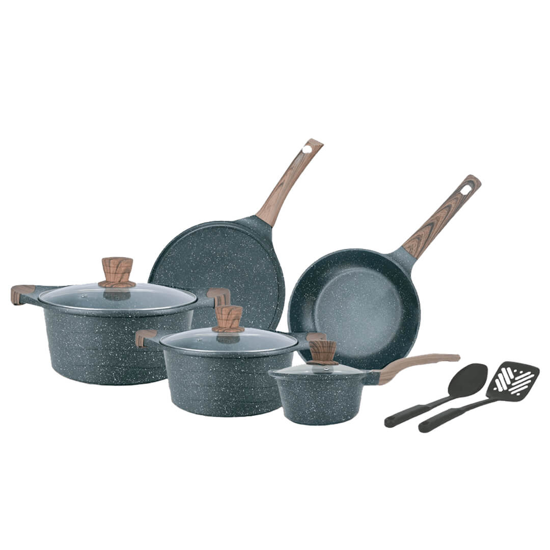 Cookware Set 11 Pcs Marble Coated Black Complete Cookware Set