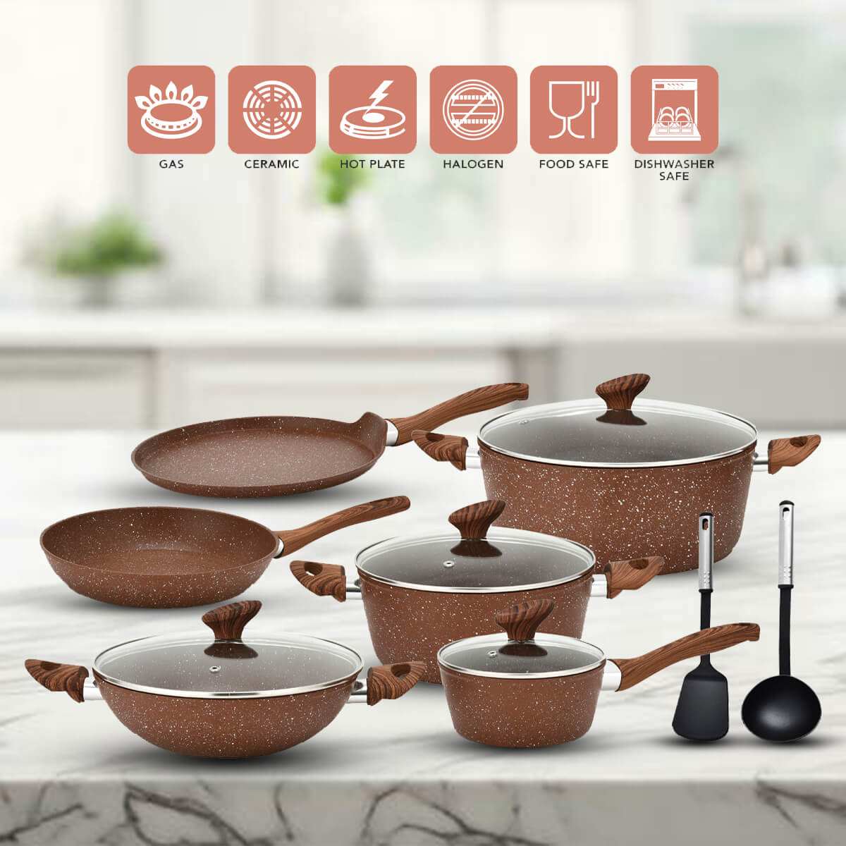 12pcs granite cookware set hob types