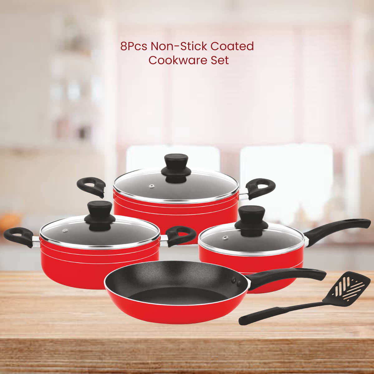 cookware set 8pcs Non Stick coated Red