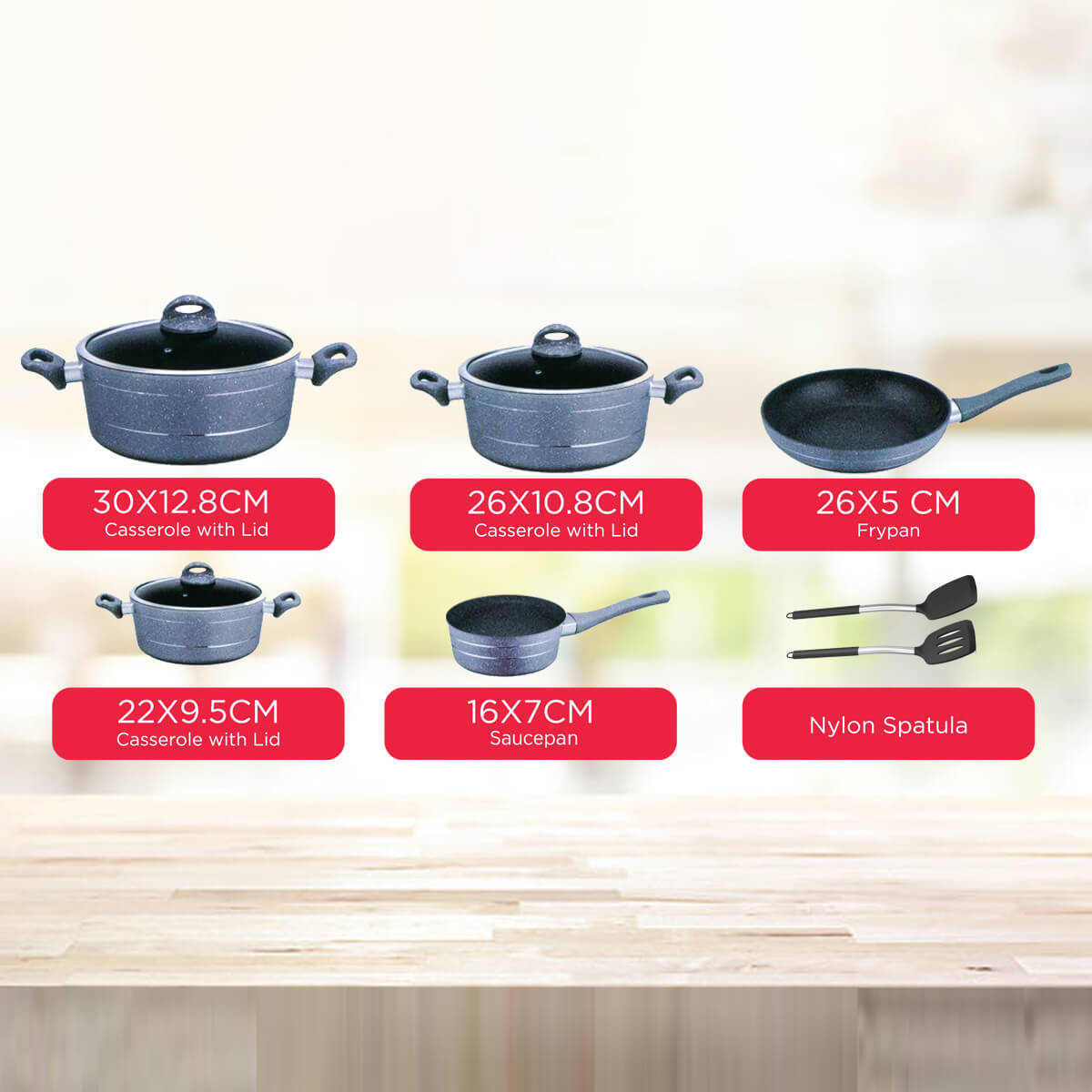 Cookware Set Granite Grey All Contents